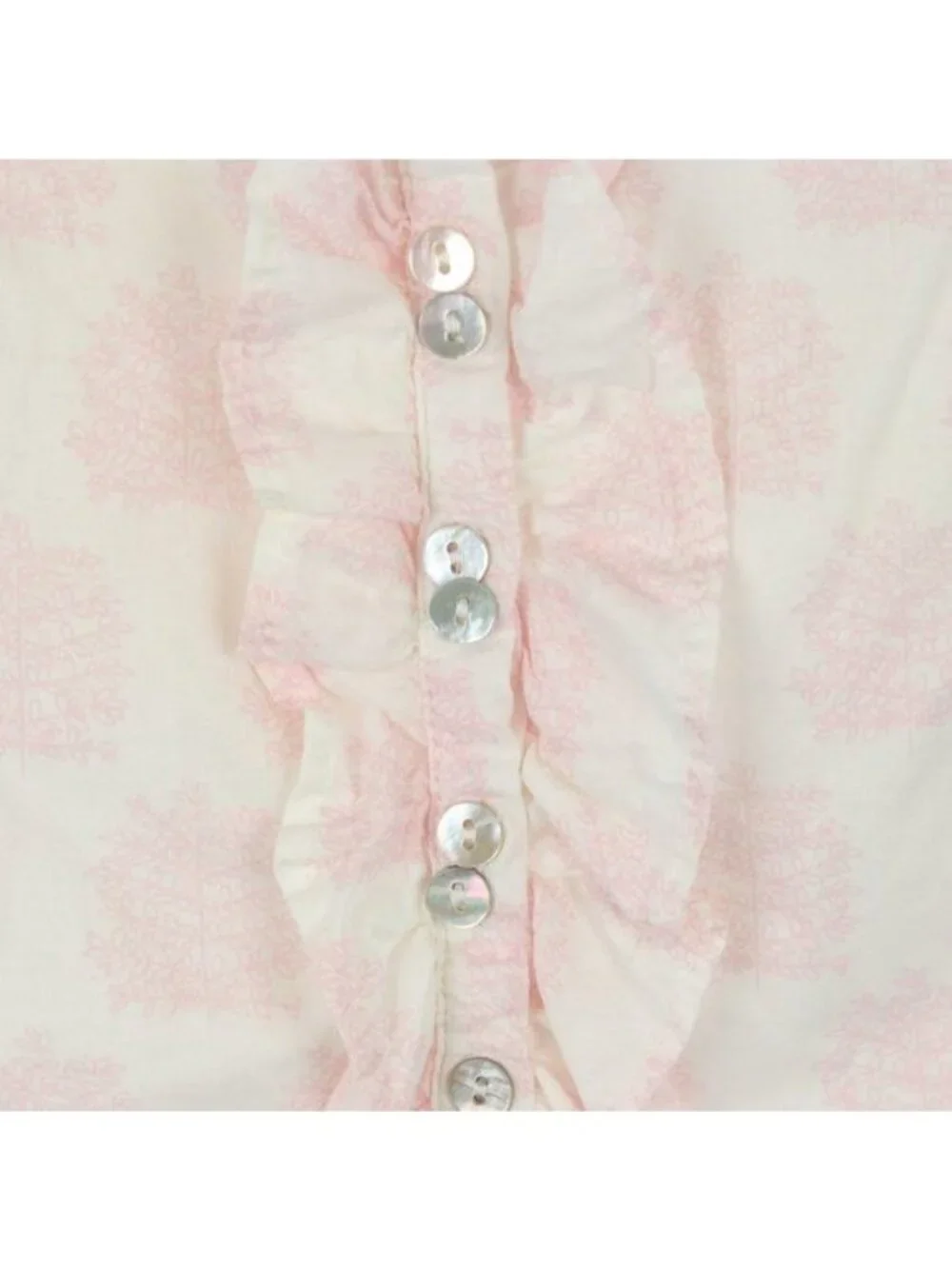 Egg Baby Infant 3-6 Months White Pink Tree Print Button Up Ruffle Sleeve Blouse